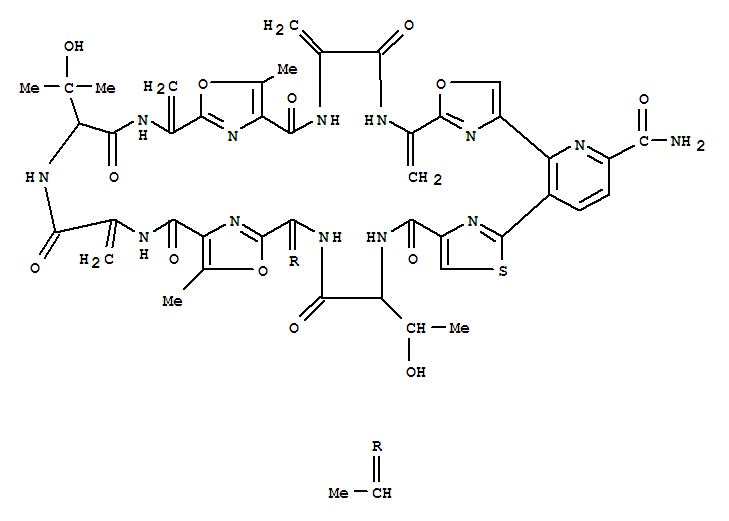 Structure of SulfomycinI, 49-de[1-[[[1-[[[1-(aminocarbonyl)ethenyl]amino]carbonyl]ethenyl]amino]carbonyl]ethenyl]-22,24-deepithio-28-deethylidene-14-de(2-hydroxypropylidene)-21-demethoxy-14-ethylidene-22,24,25,45-tetrahydro-24-hydroxy-24,24-dimethyl-21,28-bis(methylen
