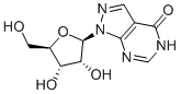 1-BETA-D-RIBOFURANOSYL-1H-PYRAZOLO[3,4-D]PYRIMIDINE-4-ONE结构式