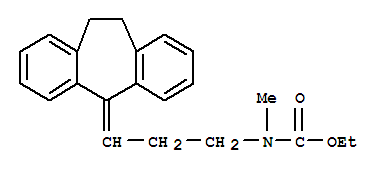 Structure of carbamic acid, N-[3-(10,11-dihydro-5H-dibenzo[a,d]cyclohepten-5-ylidene)propyl]-N-methyl-, ethyl ester