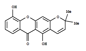 Structure of 5,10-dihydroxy-2,2-dimethylpyrano(3,2-b)xanthen-6(2H)-one