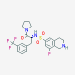 Chemical structure of 6-​Isoquinolinesulfonam​ide, 8-​fluoro-​1,​2,​3,​4-​tetrahydro-​N-​[(1R)​-​2-​oxo-​2-​(1-​pyrrolidinyl)​-​1-​[[3-​(trifluoromethyl)​phenyl]​methyl]​ethyl]​-