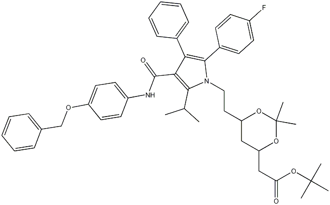 Structure of (6-{2-[3-(4-Benzyloxy-phenylcarbamoyl)-5-(4-fluoro-phenyl)-2-isopropyl-4-phenyl-pyrrol-1-yl]-ethyl}-2,2-dimethyl-[1,3]-dioxane-4-yl)-acetic Acid, tert-Butyl Ester