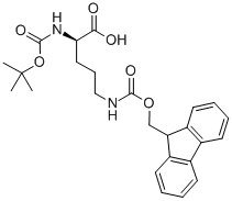 N-叔丁氧羰基-(N-芴甲氧羰基)-D-鸟氨酸结构式