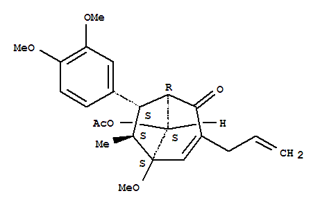 Structure of Bicyclo[3.2.1]oct-3-en-2-one,8-(acetyloxy)-7-(3,4-dimethoxyphenyl)-5-methoxy-6-methyl-3-(2-propen-1-yl)-,(1R,5S,6S,7S,8S)-