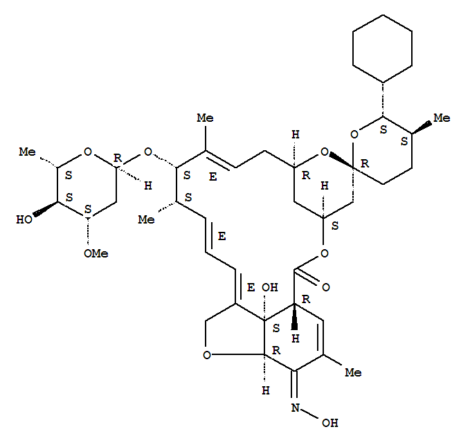 Structure of Avermectin A1a, 25-cyclohexyl-4-O-de(2,6-dideoxy-3-O-methyl-.alpha.-L-arabino-hexopyranosyl)-5-demethoxy-25-de(1-methylpropyl)-22,23-dihydro-5-(hydroxyimino)-