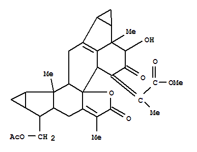 Structure of Propanoicacid,2-[9-[(acetyloxy)methyl]-1a,1b,2,3,4a,6,8,8a,9,9a,10,10a,10b,10c,11,11b-hexadecahydro-2-hydroxy-1b,7,10b-trimethyl-3,6-dioxocyclopropa[4,5]cyclopropa[4',5']cyclopent[1',2':7,8]acephenanthryleno[10a,10-b]furan-4(1H)-ylidene]-,methyl ester, [1