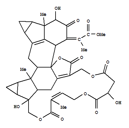 Structure of Propanoicacid, 2-[3,3a,3b,4,4a,5,5a,6,6a,7,7a,8,9,11,14,16,17,18,19,24b-eicosahydro-3,8,17-trihydroxy-3a,6,12-trimethyl-2,11,16,19,23-pentaoxo-23H-6,8,24a,22-[1]propanyliden[3]ylidyne-21H,24aH-cyclopropa[r]cycloprop[1,2]acenaphtho[4,5-u][1,5,10,15]tetraox