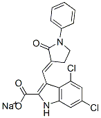 sodium 4,6-dichloro-3-[(E)-(2-oxo-1-phenyl-pyrrolidin-3-ylidene)methyl]-1H-indole-2-carboxylate结构式