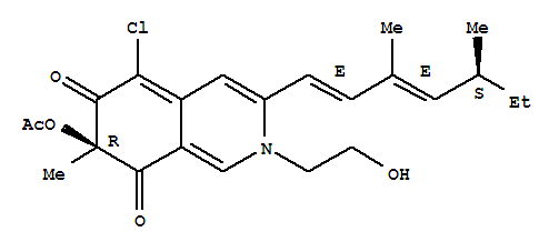 6,8(2H,7H)-Isoquinolinedione, 7-(acetyloxy)-5-chloro-3-((1E,3E,5S)-3,5-dimethyl-1,3-heptadienyl)-2-(2-hydroxyethyl)-7-methyl-, (7R)-结构式