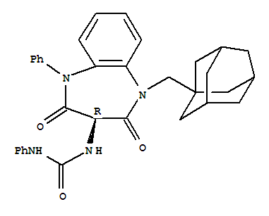 Structure of Urea,N-phenyl-N'-[2,3,4,5-tetrahydro-2,4-dioxo-1-phenyl-5-(tricyclo[3.3.1.13,7]dec-1-ylmethyl)-1H-1,5-benzodiazepin-3-yl]-,(R)-