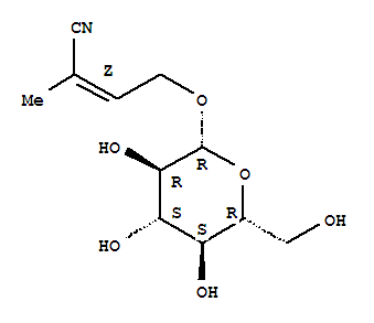 (2Z)-4-(beta-D-glucopyranosyloxy)-2-methylbut-2-enenitrile结构式