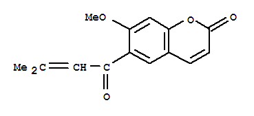 2H-1-Benzopyran-2-one,7-methoxy-6-(3-methyl-1-oxo-2-buten-1-yl)-结构式