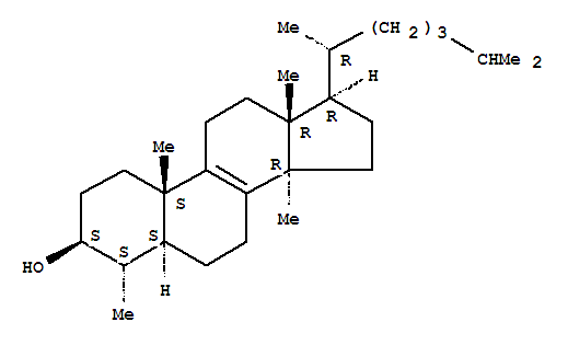 Structure of Cholest-8-en-3-ol,4,14-dimethyl-, (3b,4a,5a)-