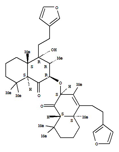 Structure of (2R,4aS)-4-(2-furan-3-ylethyl)-2-{[(2R,4aS)-4-(2-furan-3-ylethyl)-4-hydroxy-3,4a,8,8-tetramethyl-1-oxodecahydronaphthalen-2-yl]oxy}-3,4a,8,8-tetramethyl-4a,5,6,7,8,8a-hexahydronaphthalen-1(2H)-one 