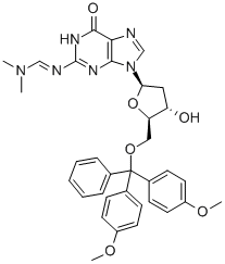 Structure of 5-O-(DIMETHOXYTRITYL)-N2-(DIMETHYLAMINOMETHYLIDENE)-3-DEOXYGUANOSINE
