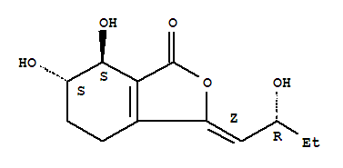 Structure of 1(3H)-Isobenzofuranone,4,5,6,7-tetrahydro-6,7-dihydroxy-3-(2-hydroxybutylidene)-, [3Z(S*),6a,7b]-