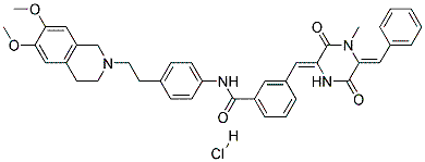 Structure of N-[4-[2-(3,4-Dihydro-6,7-dimethoxy-2(1H)-isoquinolinyl)ethyl]phenyl]-3-[(Z)-[(5Z)-4-methyl-3,6-dioxo-5-(phenylmethylene)piperazinylidene]methyl]benzamidehydrochloride