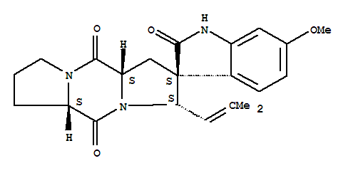 Structure of Spiro[5H,10H-dipyrrolo[1,2-a:1',2'-d]pyrazine-2(3H),3'-[3H]indole]-2',5,10(1'H)-trione,1,5a,6,7,8,10a-hexahydro-6'-methoxy-3-(2-methyl-1-propen-1-yl)-,(2S,3S,5aS,10aS)-