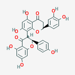 Structure of (2S,2'S,3R)-2'-(3,4-dihydroxyphenyl)-5,5',7,7'-tetrahydroxy-2-(4-hydroxyphenyl)-2,2',3,3'-tetrahydro-4H,4'H-3,8'-bichromene-4,4'-dione
