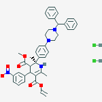 Structure of 5-ethenyl 3-methyl (2S)-2-{4-[4-(diphenylmethyl)piperazin-1-yl]phenyl}-2,6-dimethyl-4-(3-nitrophenyl)-1,2,3,4-tetrahydropyridine-3,5-dicarboxylate dihydrochloride