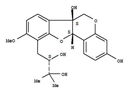 6H-Benzofuro[3,2-c][1]benzopyran-3,6a(11aH)-diol,10-(2,3-dihydroxy-3-methylbutyl)-9-methoxy-, [6aS-[6aa,10(R*),11aa]]-结构式