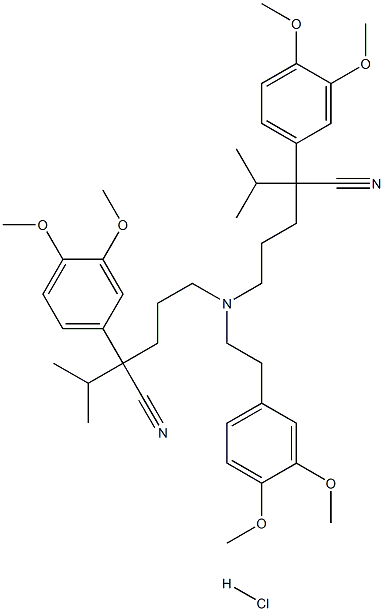 Structure of VERAPAMIL RELATED COMPOUND D (50 MG) (5,5'-[[2-(3,4)DIMETHOXYPHENYL)ETHYL]IMINO]BIS[2-(3,4-DIMETHOXYPHENYL)-2-(1-METHYLETHYL)PENTANENI-TRILE] HYDROCHLORIDE)