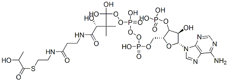 Structure of [(2R,3R,4R,5R)-5-(6-aminopurin-9-yl)-4-hydroxy-2-[[hydroxy-[hydroxy-[(3R)-3-hydroxy-3-[2-[2-(2-hydroxypropanoylsulfanyl)ethylcarbamoyl]ethylcarbamoyl]-2,2-dimethyl-propoxy]phosphoryl]oxy-phosphoryl]oxymethyl]oxolan-3-yl]oxyphosphonic acid