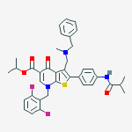 Structure of 3-[(BENZYL-METHYL-AMINO)-METHYL]-7-(2,6-DIFLUORO-BENZYL)-2-(4-ISOBUTYRYLAMINO-PHENYL)-4-OXO-4,7-DIHYDRO-THIENO[2,3-B]PYRIDINE-5-CARBOXYLIC ACID ISOPROPYL ESTER
