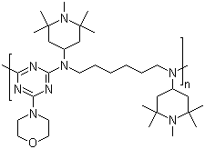 Structure of N,N-Bis(2,2,6,6-tetramethyl-4-piperidinyl)-1,6-hexanediamine polymers with morpholine-2,4,6-trichloro-1,3,5-triazine reaction products, methylated