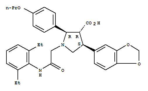 Structure of 3-Pyrrolidinecarboxylicacid,4-(1,3-benzodioxol-5-yl)-1-[2-[(2,6-diethylphenyl)amino]-2-oxoethyl]-2-(4-propoxyphenyl)-,[2R-(2a,3b,4a)]-