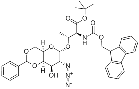 Structure of O-(2-Azido-4,6-O-benzylidene-2-deoxy-alpha-D-galactopyranosyl)-N-Fmoc-L-threonine tert-Butyl Ester