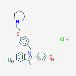 Structure of 1H-Indol-5-ol, 1-[[4-[2-(hexahydro-1H-azepin-1-yl)ethoxy]phenyl]methyl]-2-(4-hydroxyphenyl)-3-methyl-, hydrochloride (1:1)