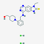 3-Ethyl-8-[2-[4-(hydroxymethyl)piperidin-1-yl]benzylamino]-2,3-dihydro-1H-imidazo[4,5-g]quinazoline-2-thione dihydrochloride结构式