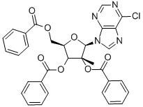 Structure of 6-Chloro-9-(2,3,5-tri-O-benzoyl-2-C-methyl-beta-D-ribofuranosyl)-9H-purine