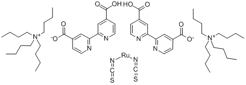 Structure of Di-tetrabutylammonium cis-bis(isothiocyanato)bis(2,2'-bipyridyl-4,4'-dicarboxylato)ruthenium(II)