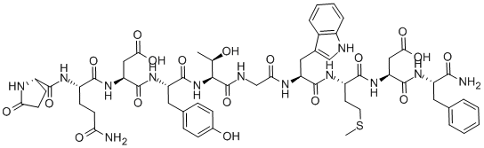 Structure of PYR-GLN-ASP-TYR-THR-GLY-TRP-MET-ASP-PHE-NH2