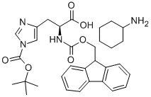 1-[叔丁氧羰基]-N-[芴甲氧羰基]-L-组氨酸环己基铵盐结构式