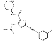 Structure of 2-Thiophenecarboxamide, 3-[(aminocarbonyl)amino]-5-[2-(3-fluorophenyl)ethynyl]-N-(3S)-3-piperidinyl-