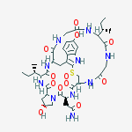 Structure of 2-[21,29-di(butan-2-yl)-2,14-dihydroxy-11-oxido-5,8,20,23,24,27,30,33-octaoxo-1,2,3,5,6,7,8,9,10,12,17,18,19,20,21,22,23,23a-octadecahydro-9,18-(epiminoethanoiminoethanoiminoethanoiminomethano)pyrrolo[1',2':8,9][1,5,8,11,14]thiatetraazacyclooctadecino[18,