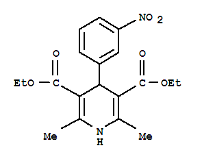 Structure of 3,5-Pyridinedicarboxylic acid, 1,4-dihydro-2,6-dimethyl-4-(3-nitrophenyl)-, diethyl ester