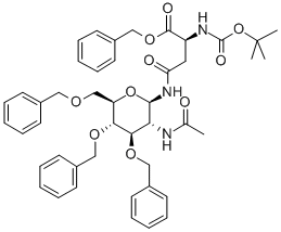 NΩ-(2-乙酰氨基-3,4,6-三-O-苄基-2-脱氧-Β-D-吡喃葡萄糖酰基)-NΑ-(叔丁氧羰基)-L-天冬酰胺苄酯结构式