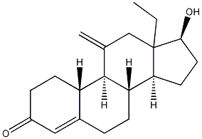 Structure of (17beta)-13-Ethyl-17-hydroxy-11-methylenegon-4-en-3-one