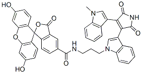 Structure of n-[3-(3-[2,5-dihydro-4-(1-methyl-1h-indol-3-yl)-2,5-dioxo-1h-pyrrol-3-yl]-1h-indol-1-yl)propyl]-3,6-dihydroxy-3-oxospiro[isobenzofuran-1[3h],9-[9h]xanthene]-5-carboxamide