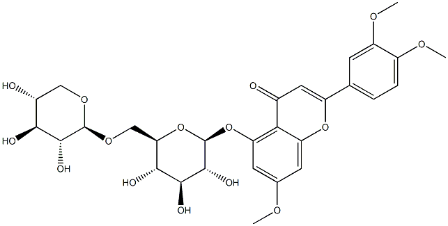 2-(3,4-二甲氧基苯基)-7-甲氧基-5-[(6-O-BETA-D-吡喃木糖基-BETA-D-吡喃葡萄糖基)氧基]-4H-1-苯并吡喃-4-酮 的化学结构式
