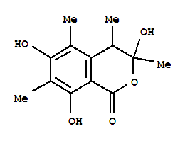 Structure of 1H-2-Benzopyran-1-one,3,4-dihydro-3,6,8-trihydroxy-3,4,5,7-tetramethyl- (9CI)