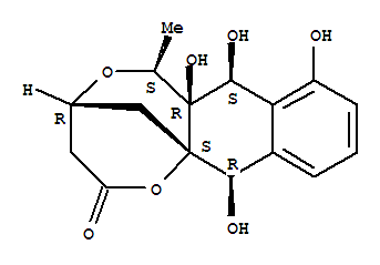 Structure of 4,12a-Methano-2H,12aH-naphtho[2,3-b]-1,5-dioxocin-2-one,3,4,6,6a,7,12-hexahydro-6a,7,8,12-tetrahydroxy-6-methyl-,(4R,6S,6aR,7S,12R,12aS)-rel-(-)-