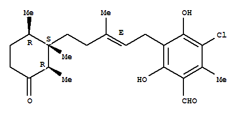Structure of (+)-3-Chloro-4,6-dihydroxy-2-methyl-5-[(2E)-3-methyl-5-[(1S)-1,2β,6β-trimethyl-3-oxocyclohexan-1α-yl]-2-pentenyl]benzaldehyde