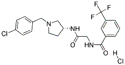 Structure of N-[2-[[(3R)-1-[(4-chlorophenyl)methyl]-3-pyrrolidinyl]amino]-2-oxoethyl]-3-(trifluoromethyl)benzamidehydrochloride