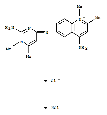 Structure of 4-amino-6-(2-amino-1,6-dimethyl-4-pyrimidinioamino)-1,2-dimethylquinolinium dichloride