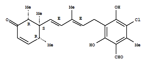 3-chloro-4,6-dihydroxy-2-methyl-5-{(2E,4E)-3-methyl-5-[(1S,2R,6R)-1,2,6-trimethyl-5-oxocyclohex-3-en-1-yl]penta-2,4-dien-1-yl}benzaldehyde结构式